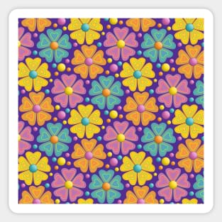 Floral Pattern Art On Purple Background Sticker